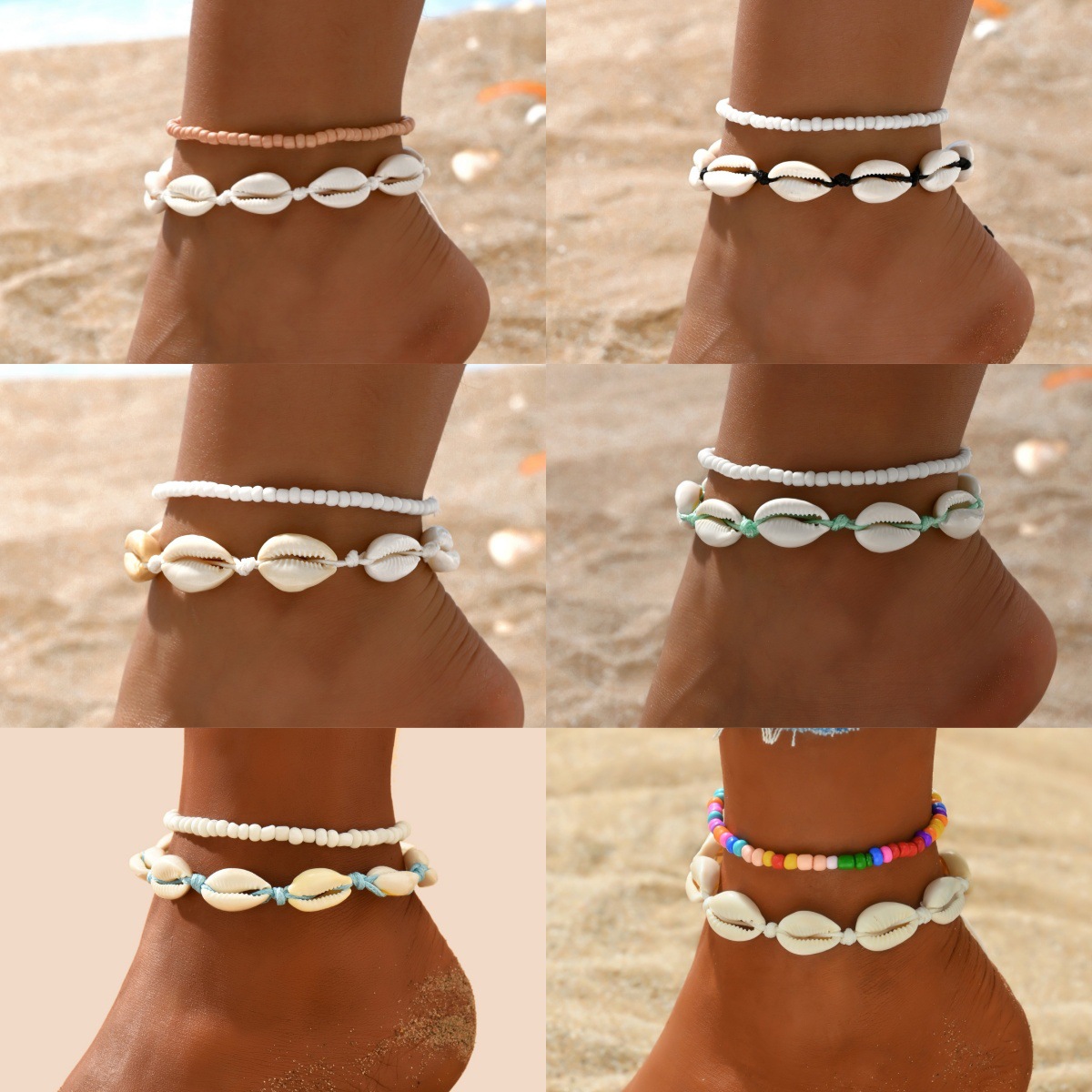 Body Jewelry Leg Chain - 2 Buah Gelang Kerang Alami Bohemia