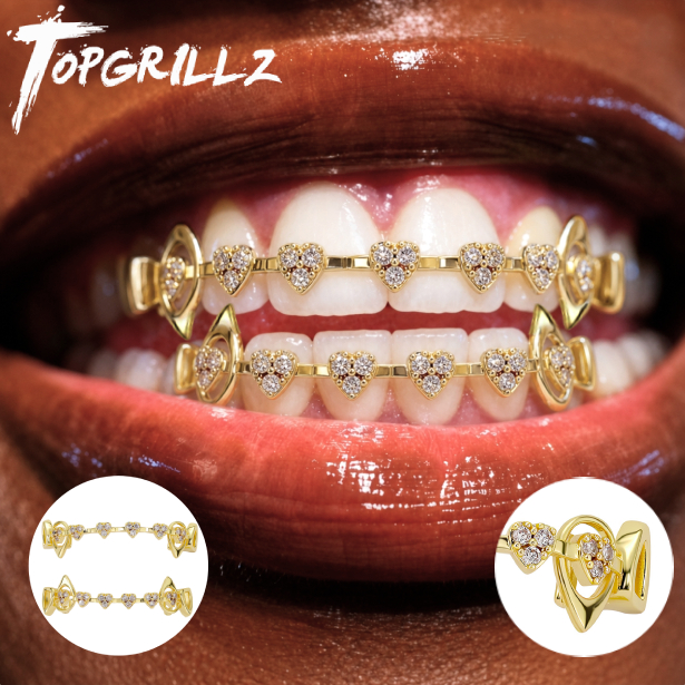 Body Jewelry Men - TOPGRILLZ Set Grillz Bentuk Hati Berongga