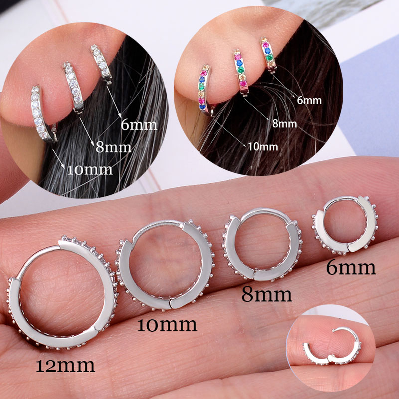 Conch Earring Hoop - Pelangi CZ Huggies Anting-Anting Lingkaran Gadis
