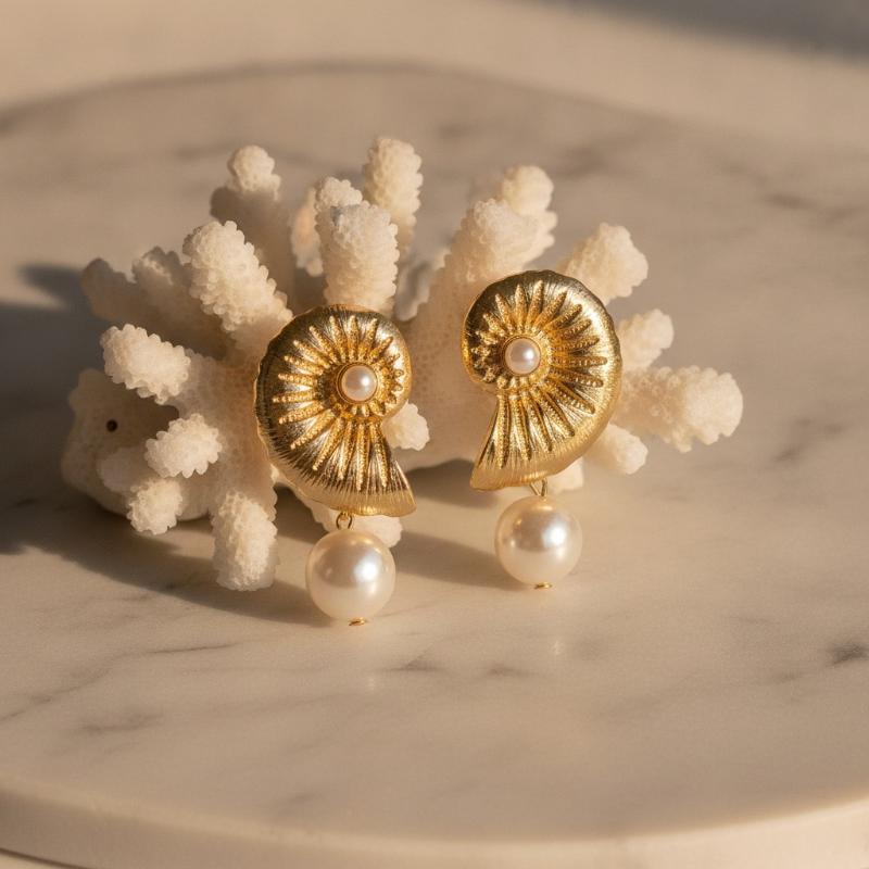 Conch Earring Hoop - 2 Buah Anting Kerang Mutiara Simulasi