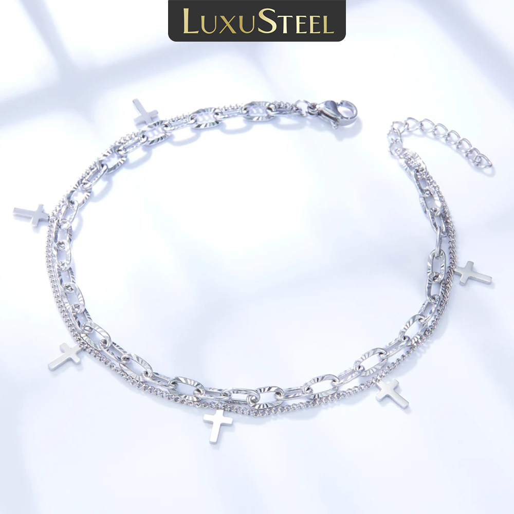 Body Jewelry Leg Chain - LUXUSTEEL Cross Double Kaki Rantai Gelang