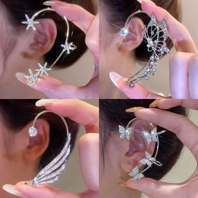 Conch Earring Hoop - Anting-anting klip kupu-kupu bintang mewah anting-anting