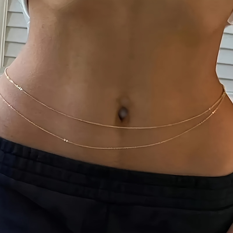 Body Jewelry For Women - Sabuk rantai pinggang logam emas dua