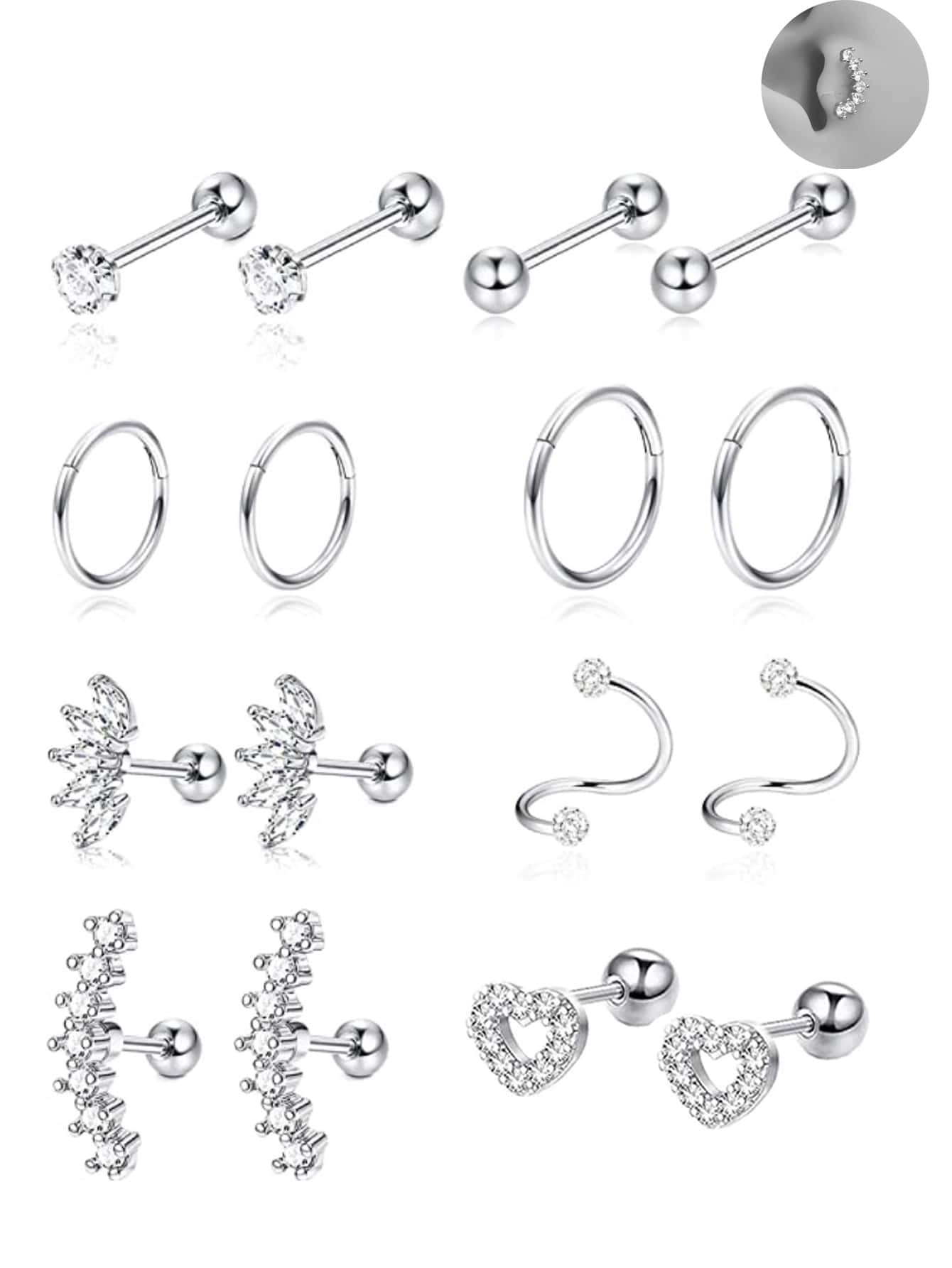 SGIAWETA-16pcs 16G Anting Tula - Conch Earring Hoop ulasan dan harga